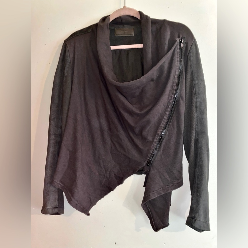 BLANK NYC Asymmetrical Brown & Dark Gray Zip Up Cardigan Size Small